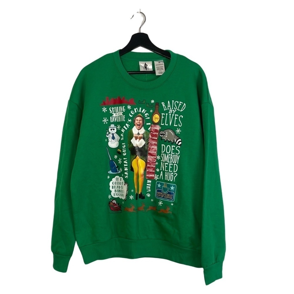 Talking Buddy the Elf Ugly Christmas Sweatshirt with Voice Sound Box, Size XL